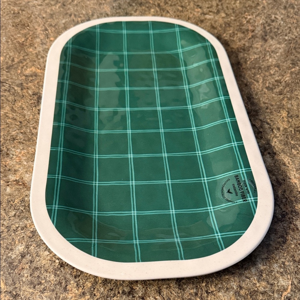 Demdaco Green and White Plaid Serving Tray